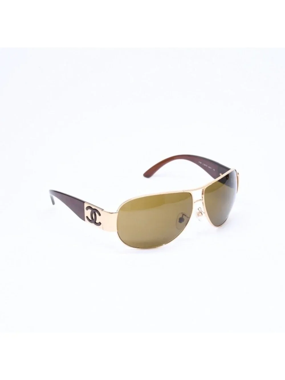 Chanel Side CC Logo Teardrop Sunglasses Metal Acetate Brown Gold Eyewear